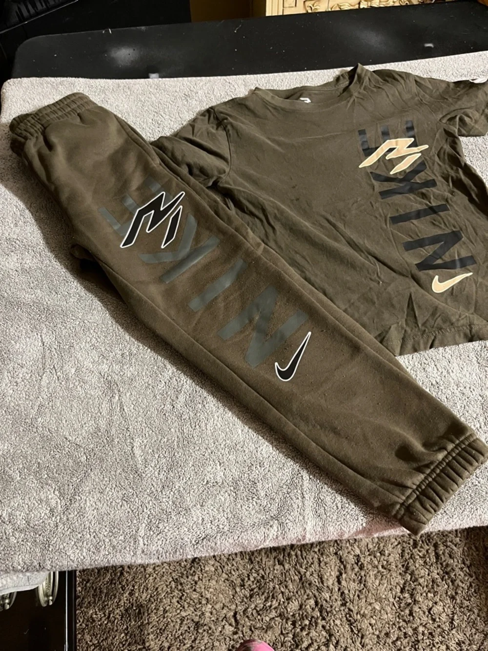 Nike Olive Green Logo Sweatshirt & Joggers Set - Brown/Green - Picture 1 of 4